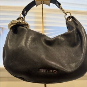 Jimmy Choo Black Leather Hobo with Gold Hardware Ring